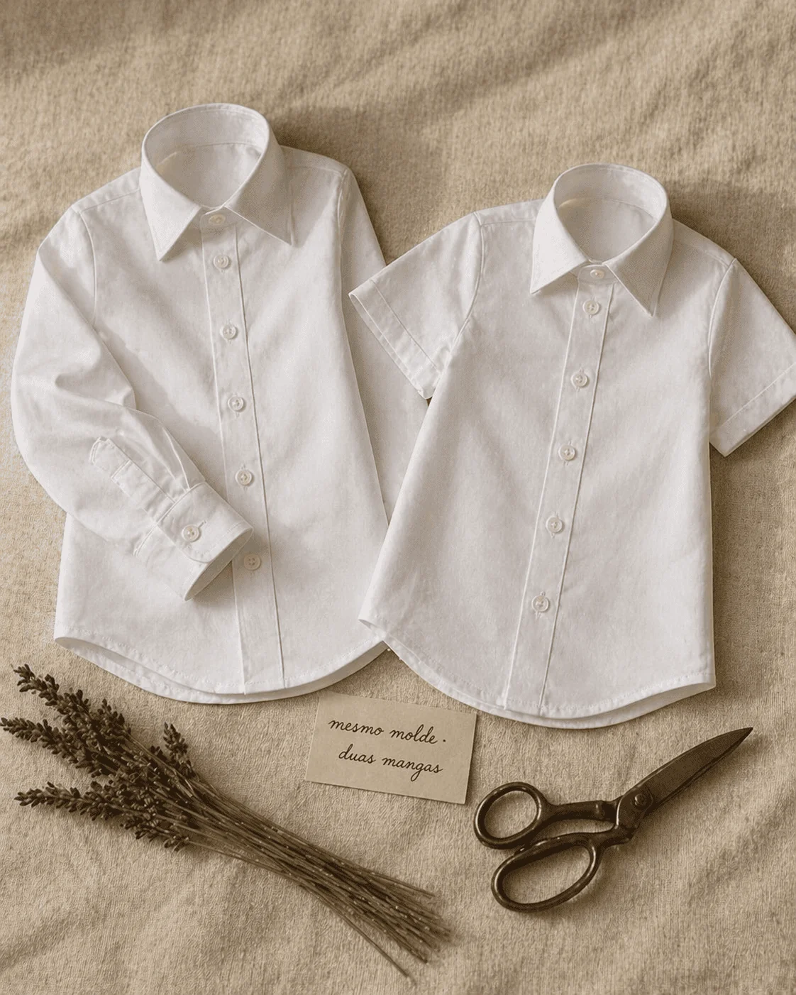 Detalhe da camisa do Conjunto Príncipe Luxo · galões verticais com estrelinhas + colarinho com vivo dourado · acabamento Kinfolk editorial